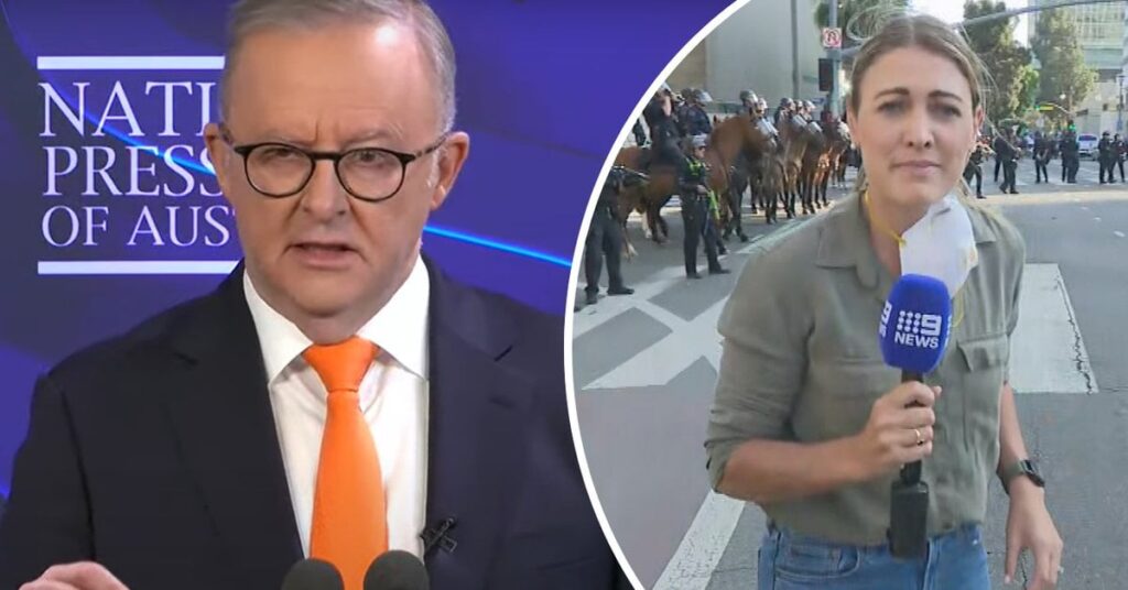 Premierminister Anthony Albanese sagt, 9News Reporter, der von Gummi -Bullet in LA geschossen wurde, sei "ins Visier genommen".
