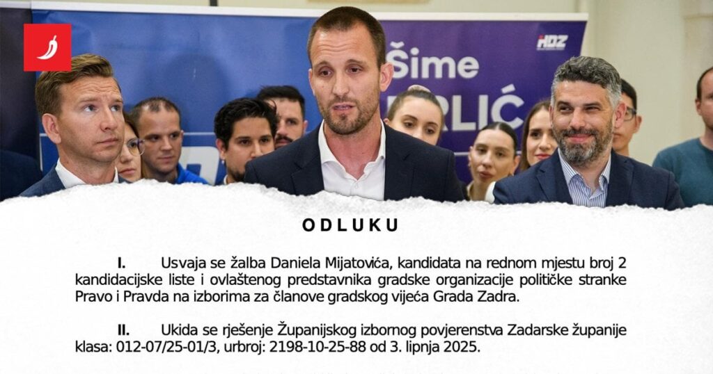 Umkehrung in Zadar. Das Verfassungsgericht entschied, dass das Schlüsselblatt gültig ist, die HDZ hat keine Mehrheit