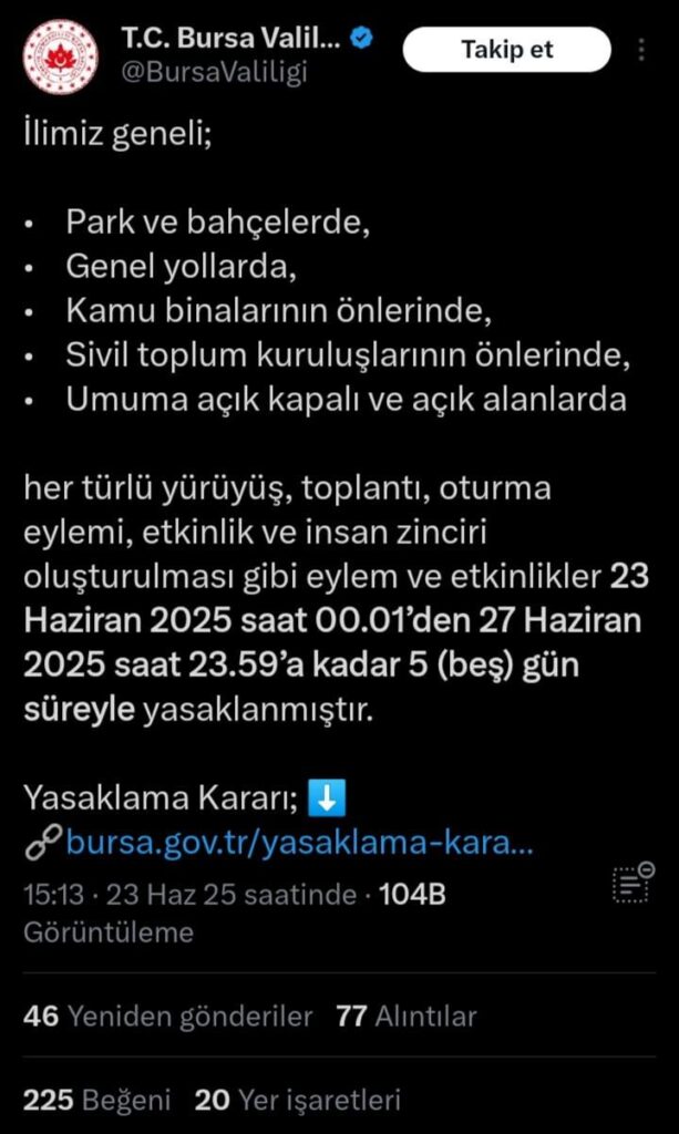 Wanderverbot von Bursa Gouverneurschaft