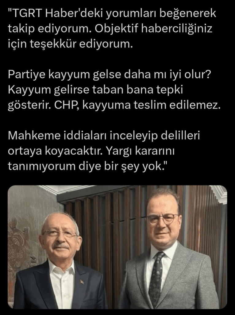 Kılıçdaroğlu interviewte Fatih Atik vom Unterstützer TGRT HABER, dem Hauptzentrum der Verleumdung, die in die Opposition geworfen wurden, und das Imm:
