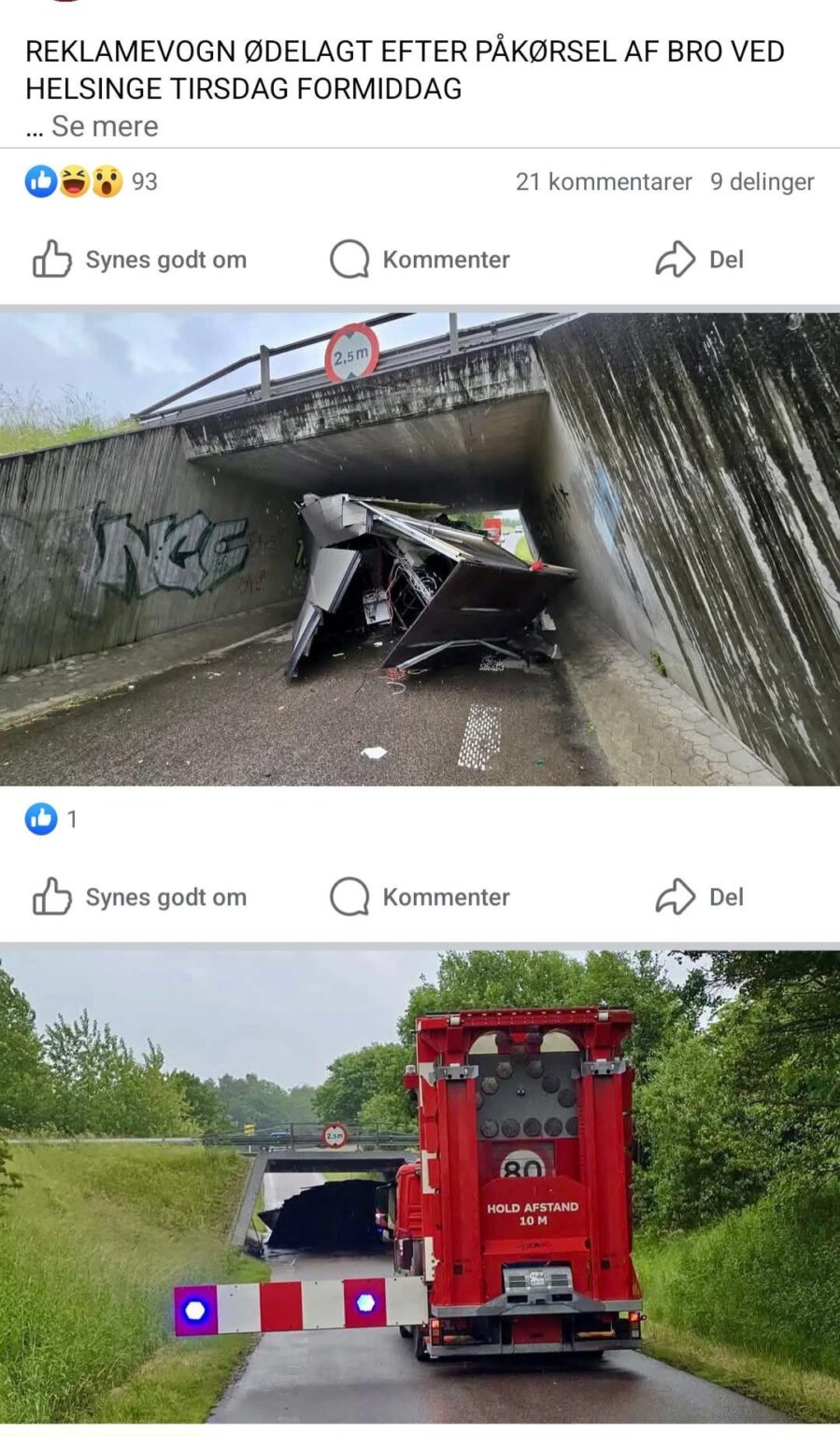 Erinnern Sie sich an den Trailer, der während des Fahrens im Verkehr Video auf allen Seiten zeigt? Nun, aber es hat es endlich in einem Viadukt in Helsinge gezeigt. Anscheinend wurde niemand verletzt. Erinnern Sie sich an den Trailer, der während des Fahrens im Verkehr Video auf allen Seiten zeigt? Nun, aber es hat es endlich in einem Viadukt in Helsinge gezeigt. Anscheinend wurde niemand verletzt.