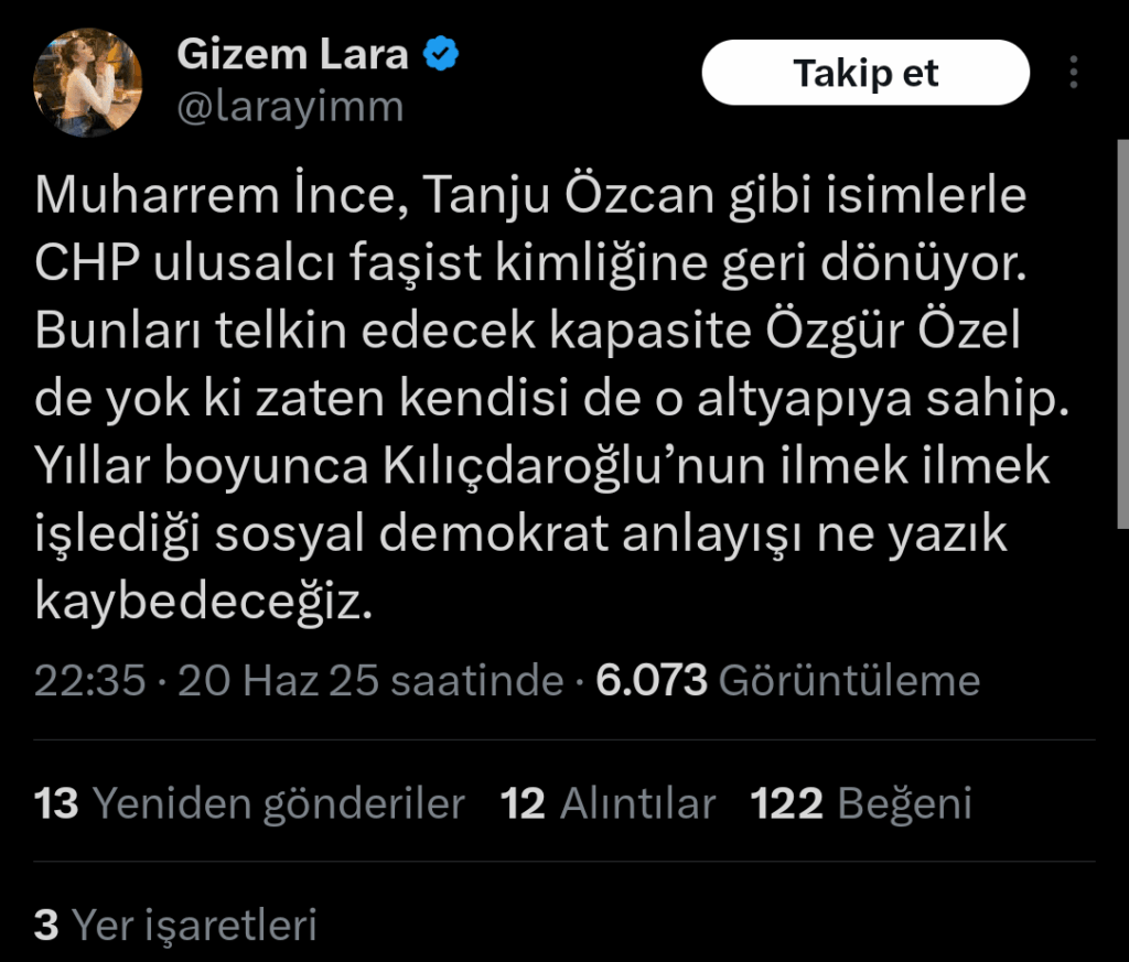 Kemal Kılıçdaroğlu'nun -Büro eines strengen KK -Anhängers Trollun Serzenişi: "Muharrem Ince, Tanju Ozcan mit Namen wie der nationalistischen KHP -nationalistischen faschistischen Identität.