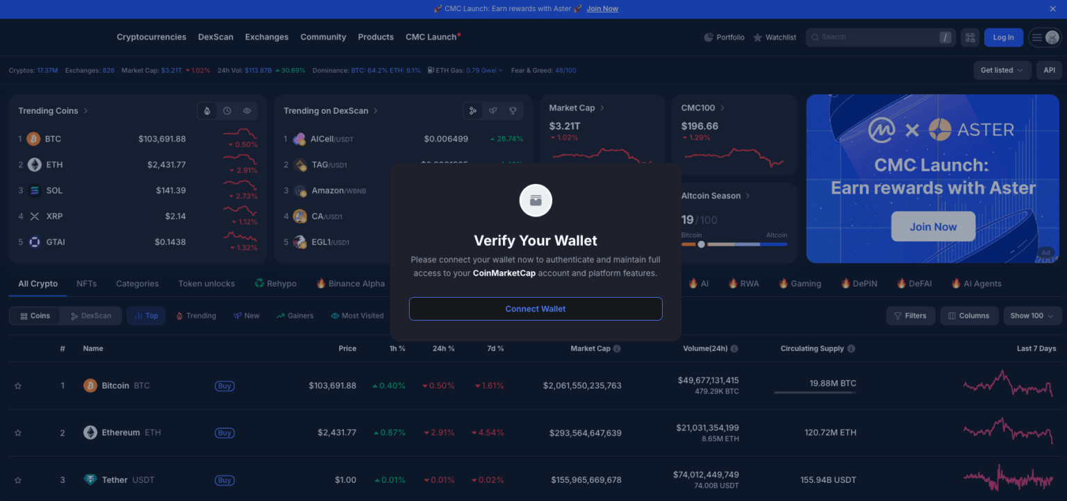 CoinmarketCap wurde gehackt - nicht interagieren