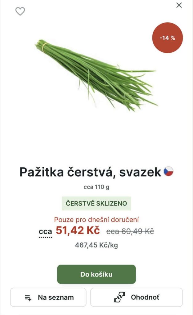 Lautstärke nach Rabatt für 50 CZK.