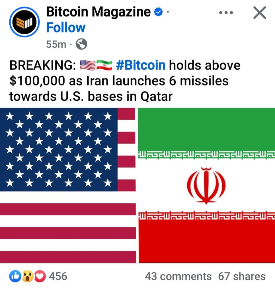 Bitcoin hält über 100.000 US -Dollar, da der Iran in Katar 6 Raketen auf US