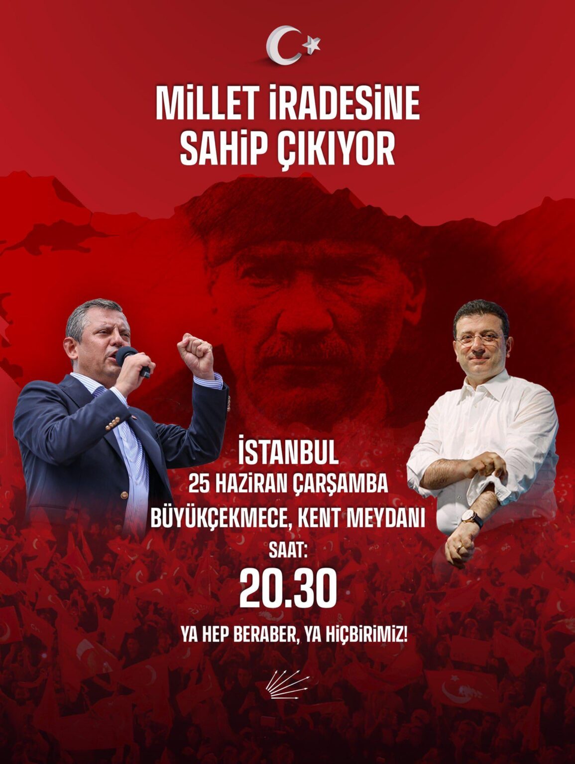 Ekrem İmamoğlu: Büyükçekmece -Menschen treffen sich gegen Ungerechtigkeiten und Rechtswidrigkeit. Ich möchte alle unsere Bürger zu dem Treffen einladen, an dem unser Präsident Herr Özgür Özel teilnehmen wird.