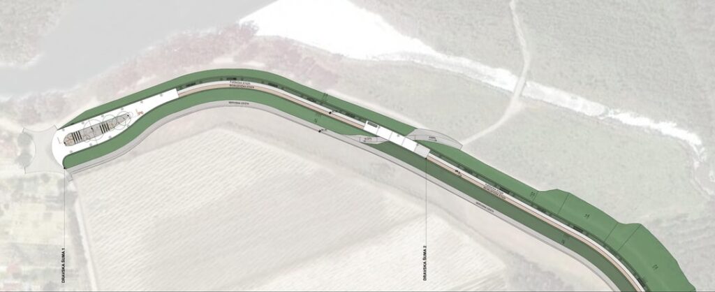 Das Projekt "Beton" der Osijek -Küste durch Dekoration der Promenade und Fahrradweg nach Višnjevac durch die Krone der vorhandenen Böschung