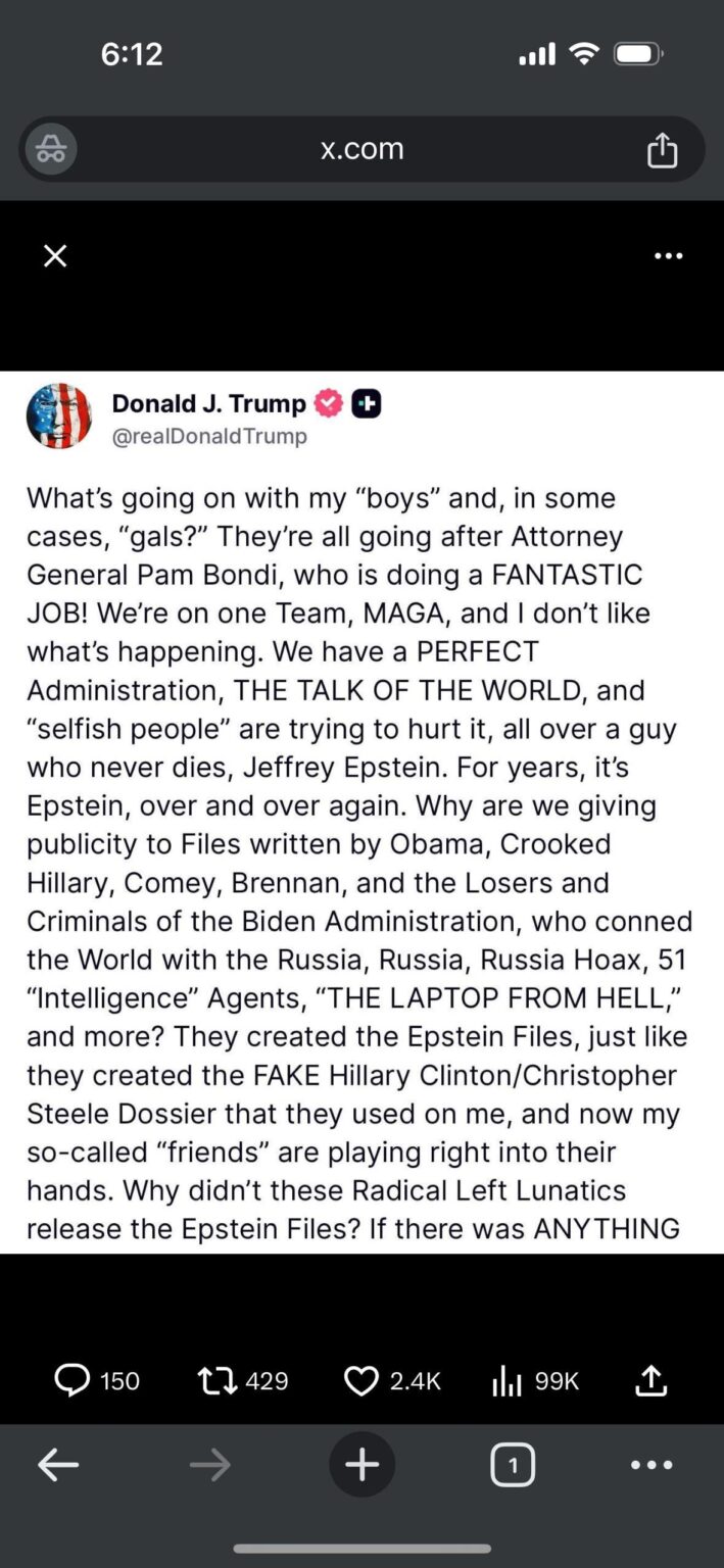 Trump hat gerade in den vollständigen Panikmodus über Epstein geraten und behauptet jetzt, dass alle Epstein -Dateien Fälschungen von Obama, Biden und Hillary sind