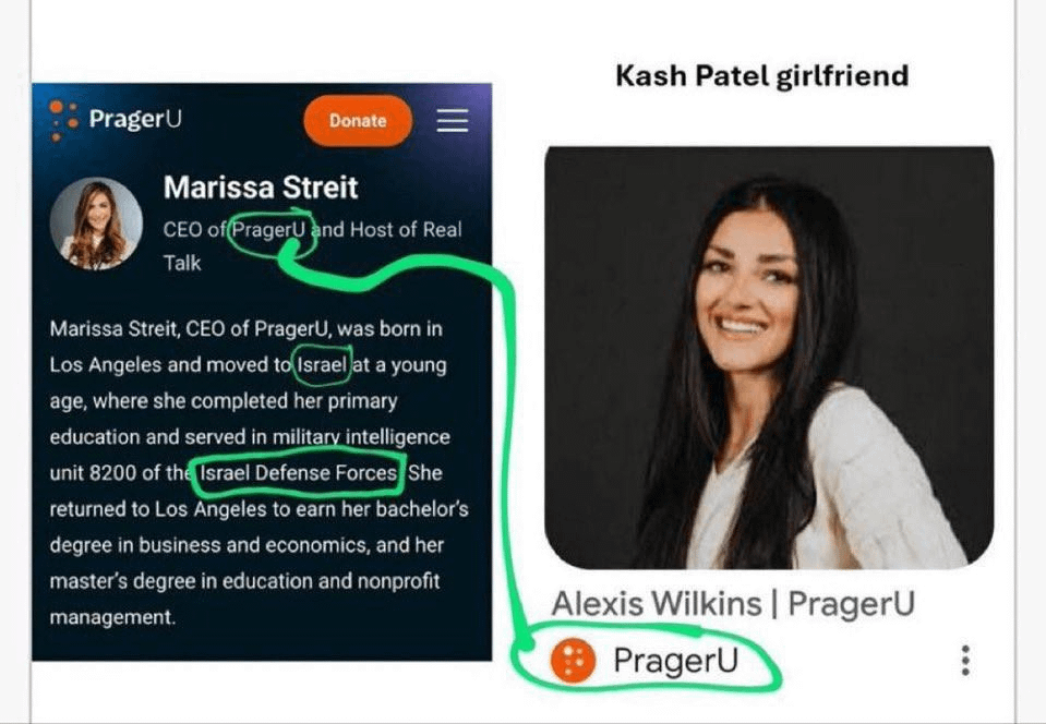 Kash Patels Freundin Alexis Wilkins ist wahrscheinlich ein Mossad -Agent, der Überstunden macht, um den Epstein/Israeli/Mossad Pedo -Ring zu vertuschen