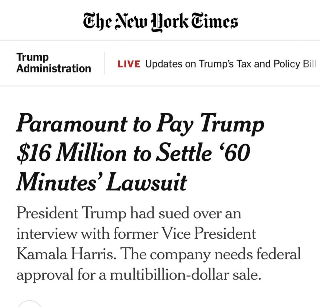 Paramount, um Trump in Höhe von 16 Millionen US Paramount, um Trump in Höhe von 16 Millionen US