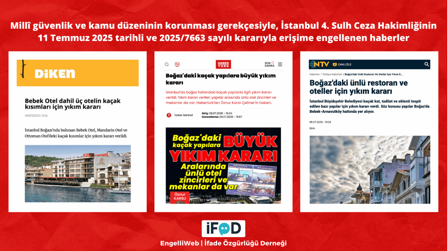 Die Nachricht von Abbruchentscheidungen in den illegalen Abschnitten der berühmten Hotels und Restaurants im Bosporus wurde durch die Entscheidung des 4. Magistrat -Strafgerichts am 11. Juli 2025 blockiert. Die Nachricht von Abbruchentscheidungen in den illegalen Abschnitten der berühmten Hotels und Restaurants im Bosporus wurde durch die Entscheidung des 4. Magistrat -Strafgerichts am 11. Juli 2025 blockiert.