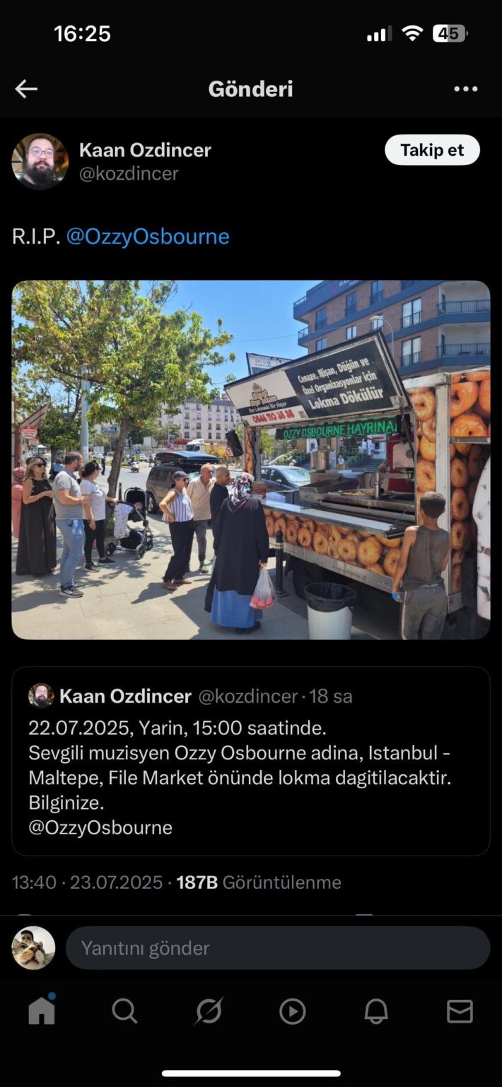 Für Ozzy Osbourne verteilte ein Typ Lokma. Möge Allah es akzeptieren