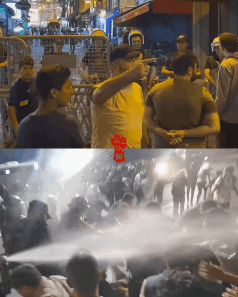 Letzte Nacht "Es lebe die Scharia" -Slogan gegen die Reaktionäre: Saraçhane 'Rechte, Recht, Gerechtigkeit. " Polizei gegen junge Leute, die den Slogan werfen: