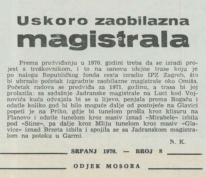 Der Roundabout Highway in der Nähe von Omis soll 1971 fertiggestellt werden!