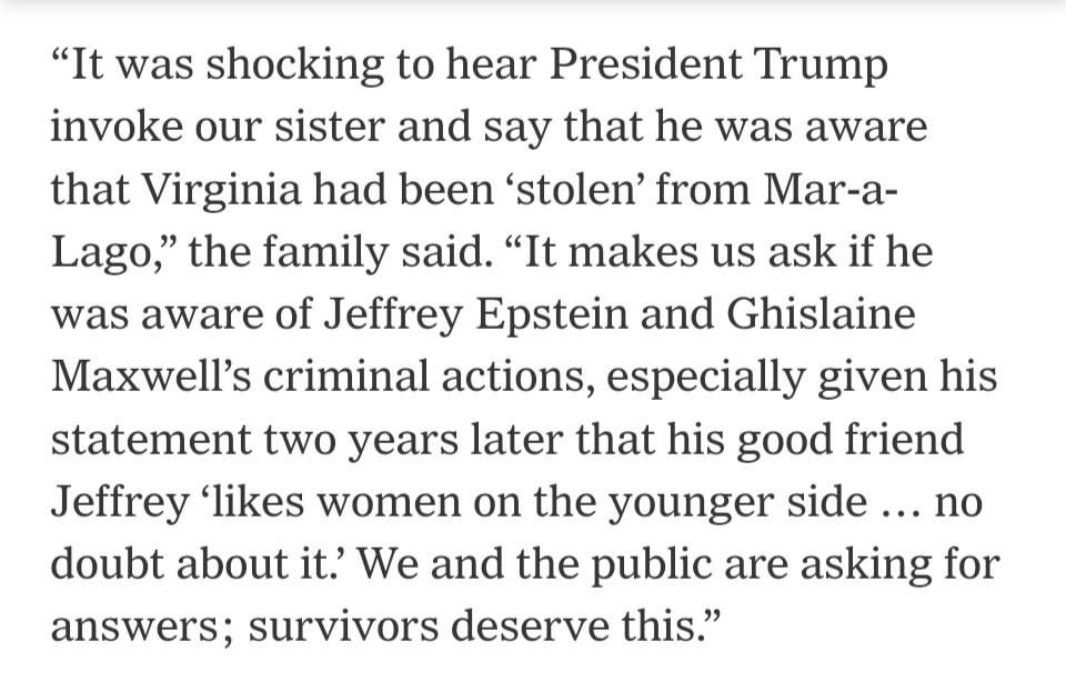 Trumps berüchtigte Statetierung, dass Epstein ein "großartiger Kerl" sei, kam 2 Jahre * Nachdem er jetzt behauptete, Giuffre sei von ihm "gestohlen" gewesen
