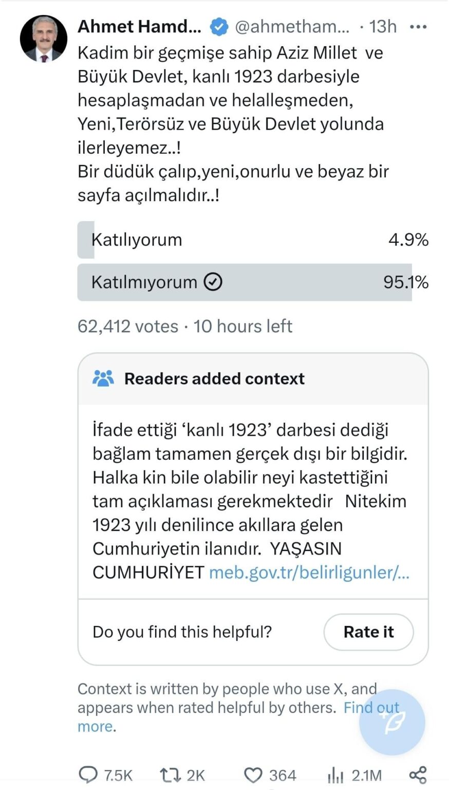AKP Deputy Ahmet Hamdi Çamlı (Yeliz) nannte die Republik "glatt" und die Gründung der Republik Türkiye "Bloody Coup".