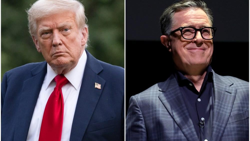 Trump sagt "Ich liebe es absolut", dass Stephen Colbert "gefeuert" wurde und "Ich höre, dass Jimmy Kimmel als nächstes" ist.