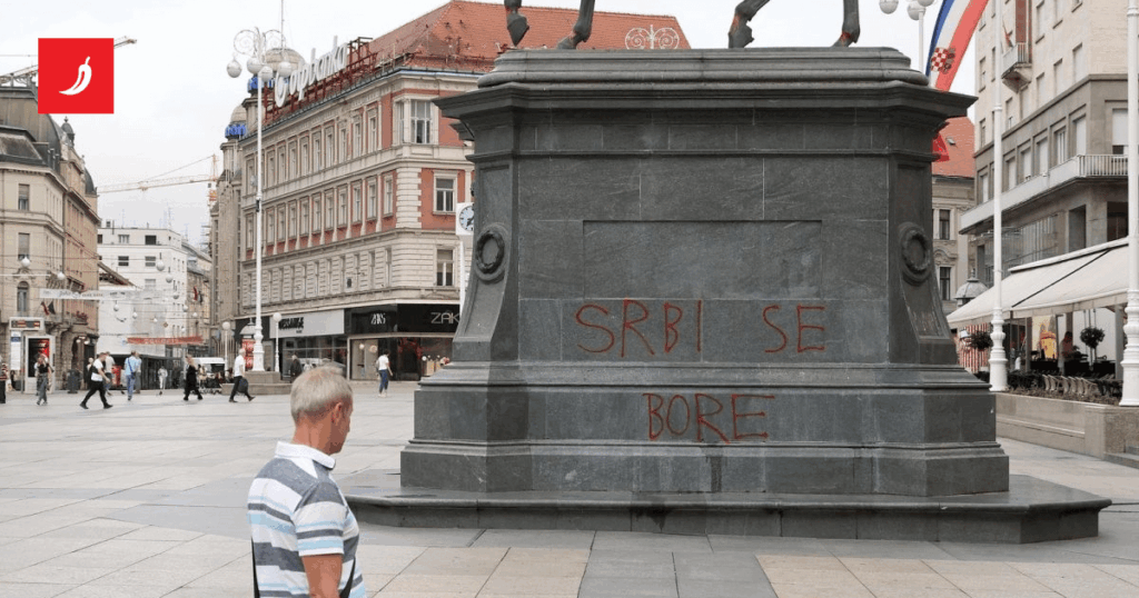 Video jemand hat die Statue von Jelacic auf dem Platz zerstört