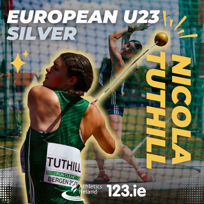 Nicola Tuthill behauptet, Irlands zweite Medaille des Abends, 70,90 m Wurf sieht ihre Behauptung Silber