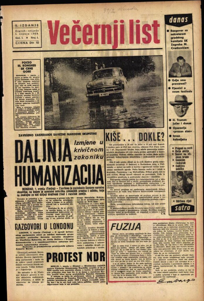 An diesem Tag im Jahr 1959 kam die erste Ausgabe der Vecernji -Liste heraus.