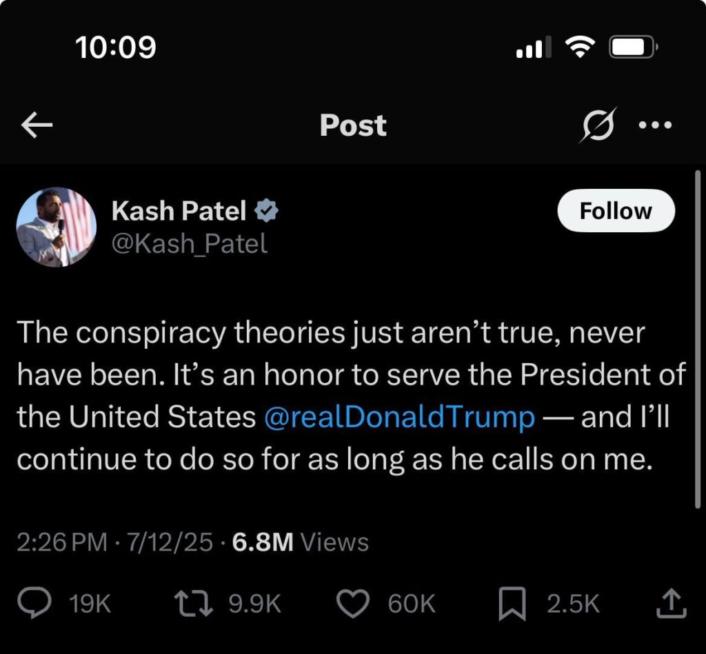 Hey Leute, obwohl Kash Patel sagte, das FBI habe die Liste und die Dateien, war es nie wahr