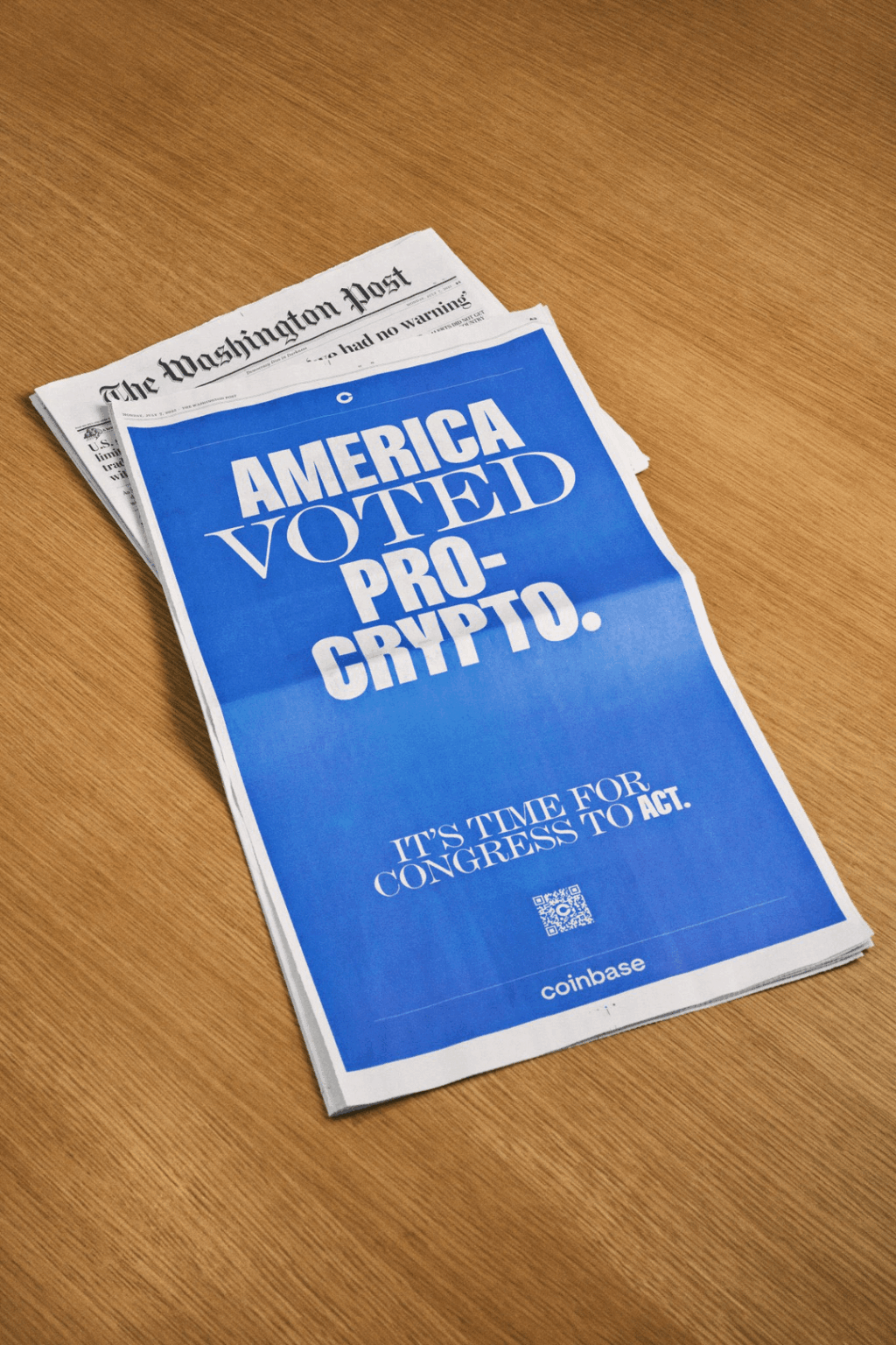 Die neue Anzeige von Coinbase in der Washington Post - 8. Juli 2025