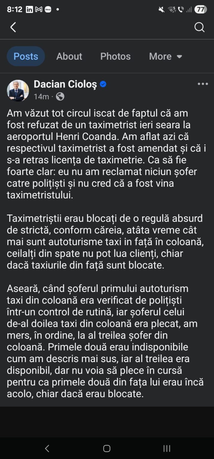 Dacian Cioloș reagiert auf den Circa mit dem Taxifahrer am Flughafen