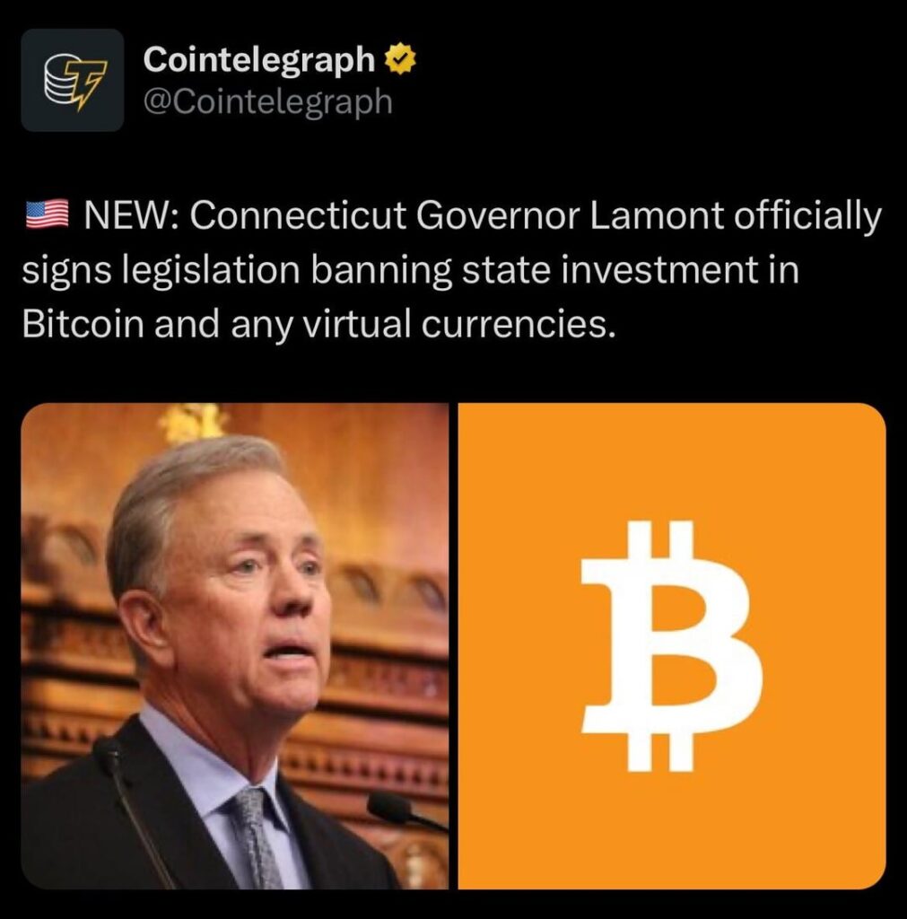 Der Gouverneur von Connecticut Lamont unterzeichnet offiziell Gesetze zum Verbot staatlicher Investitionen in Bitcoin und jegliche virtuelle Währungen