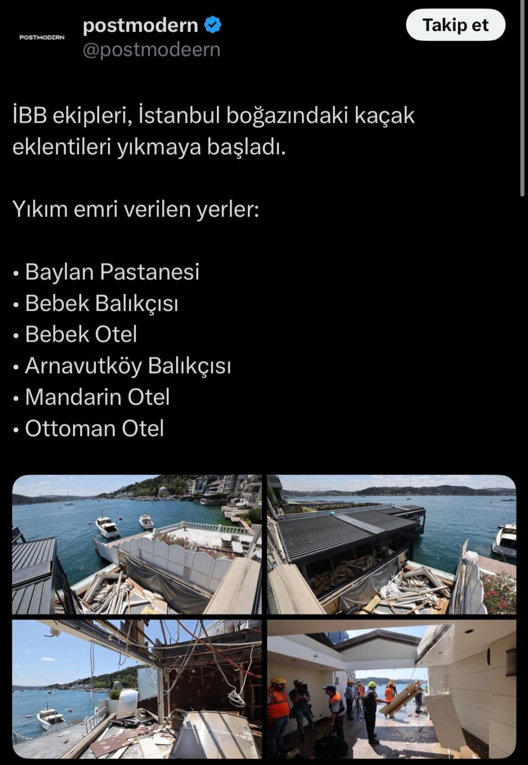 IMM begann einige illegale Strukturen im Bosporus abzureißen.