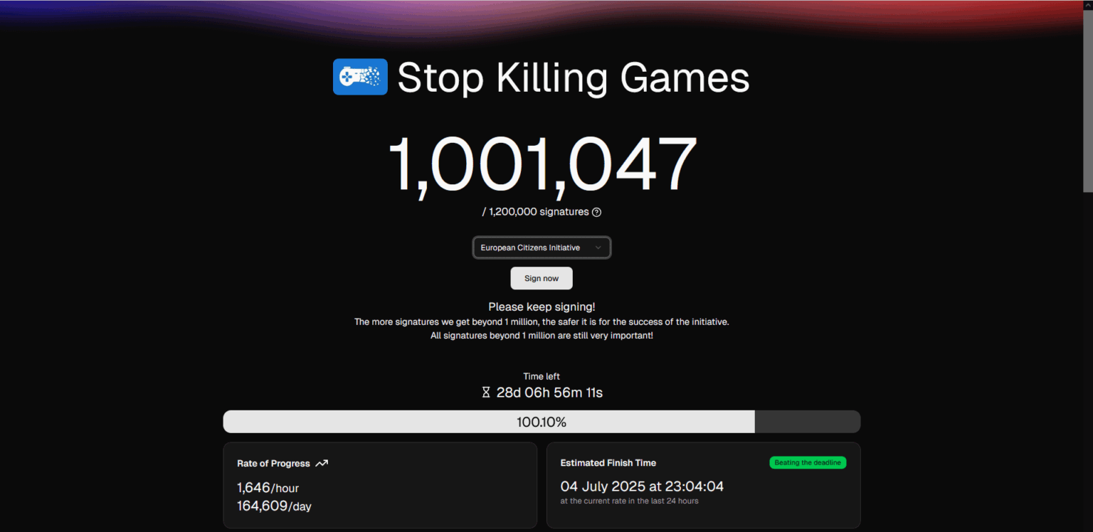 Die European Civic Initiative „Stop -Tötungsspiele“ übertraf die notwendigen 1 Million Unterschriften! Die European Civic Initiative "Stop -Tötungsspiele" übertraf die notwendigen 1 Million Unterschriften!