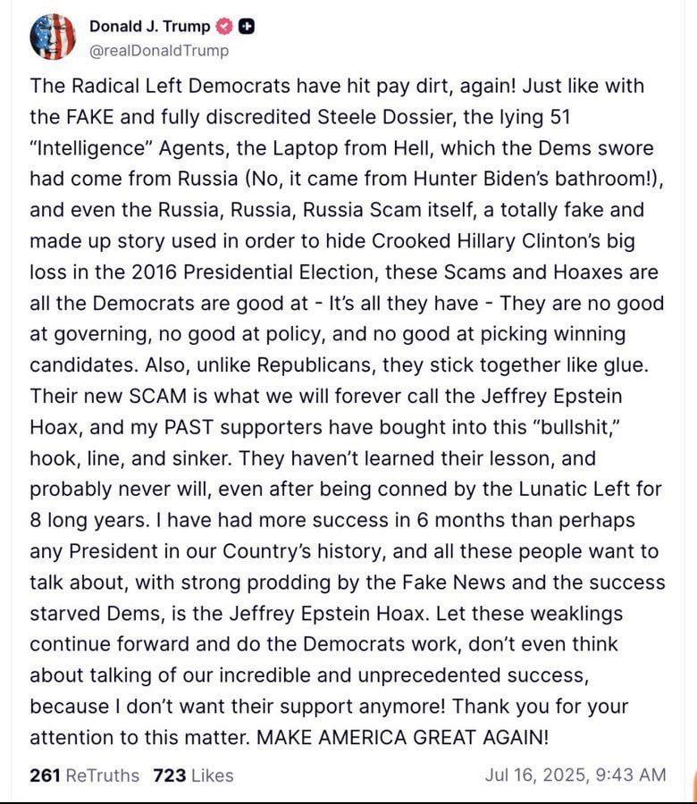New Trump Post auf dem "Epstein Hoax" LMAO