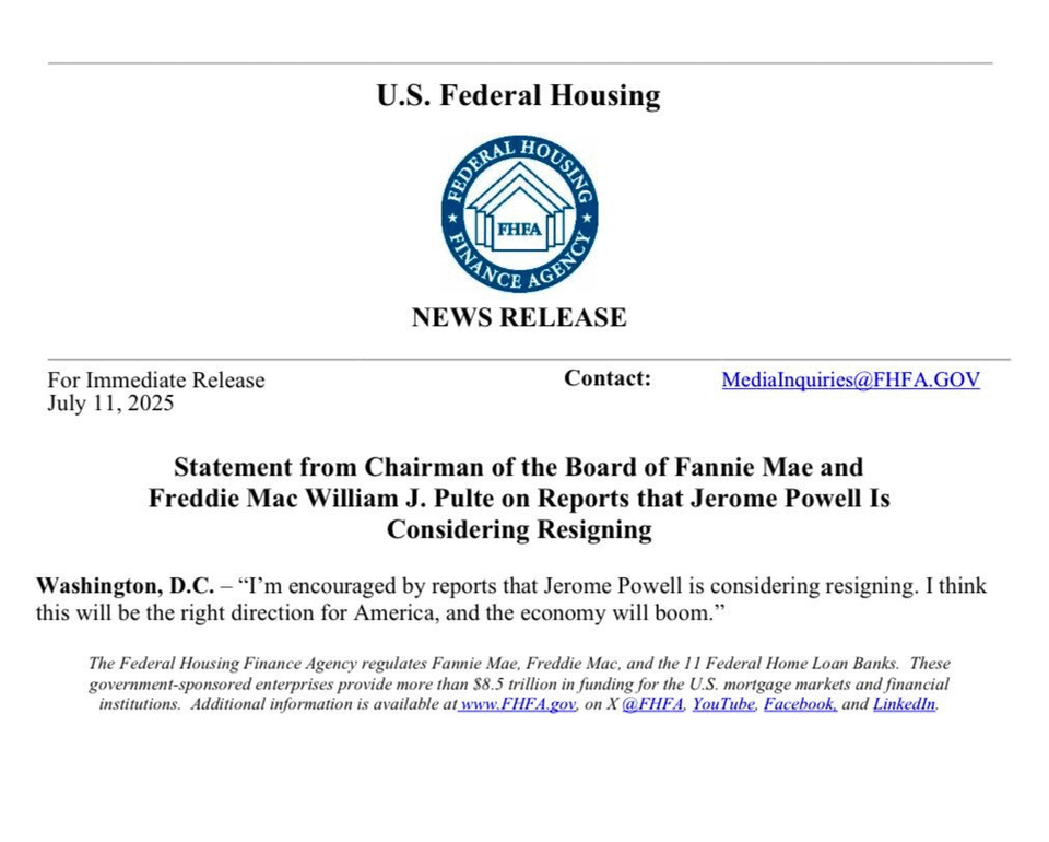 Der Vorsitzende der Federal Reserve Jerome Powell berichtet, dass der Rücktritt eintrat