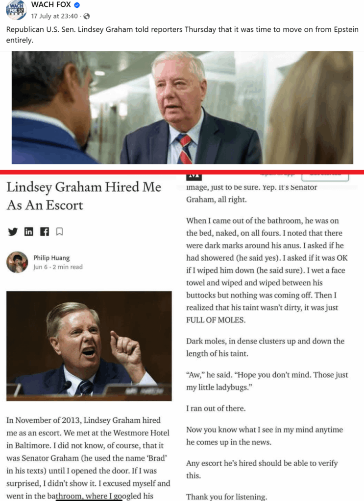 Vor einer Woche sagte Lindsey Graham, er interessiere sich nicht mehr für Jeffrey Epstein. Er steht auf der Epstein -Liste. Zeitraum