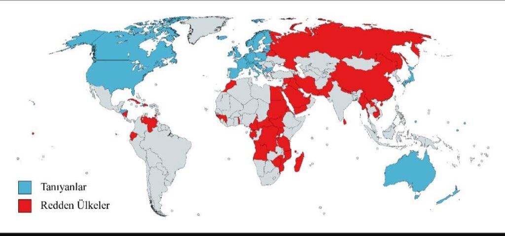 Länder, die den Völkermord der Chinesen gegen die Türken von Ostturkestan anerkennen und ablehnen: