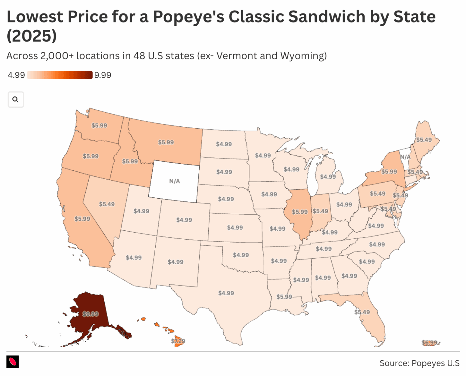 Preis für Popeyes klassisches Hühnchen -Sandwich von State (2025)