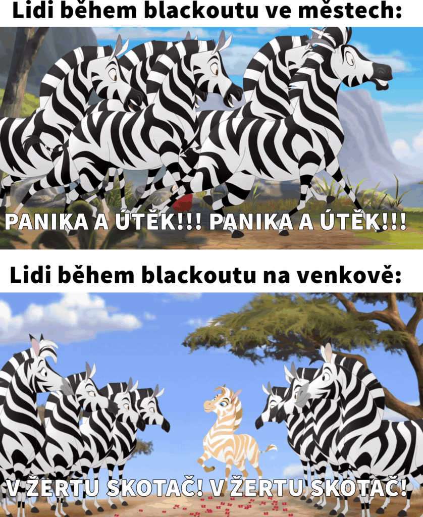 Reaktionen von Menschen in Städten und auf dem Land während der Blackout -Tschechische Republik 2025 mit Zeber dargestellt