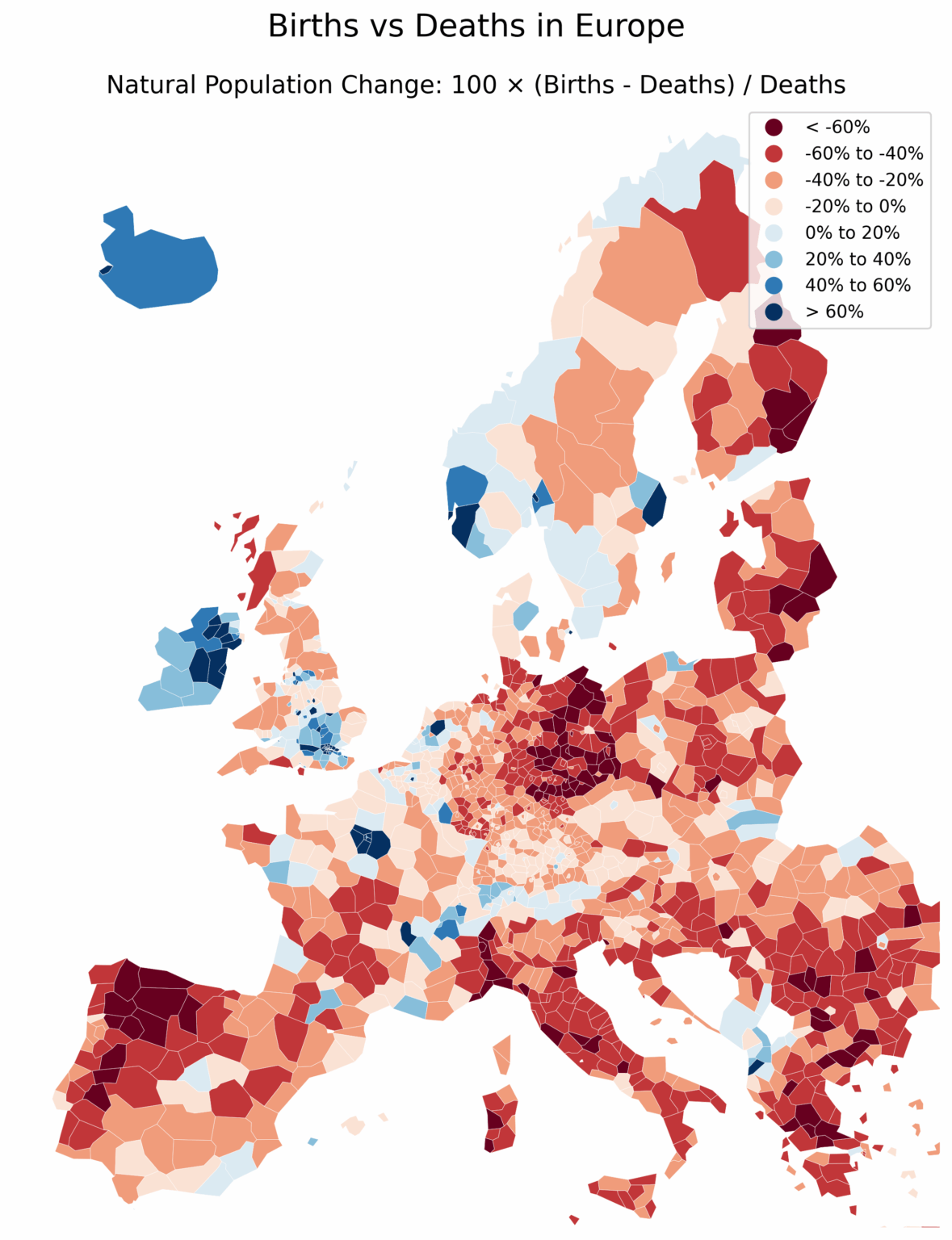 [OC] Geburten gegen Todesfälle in Europa