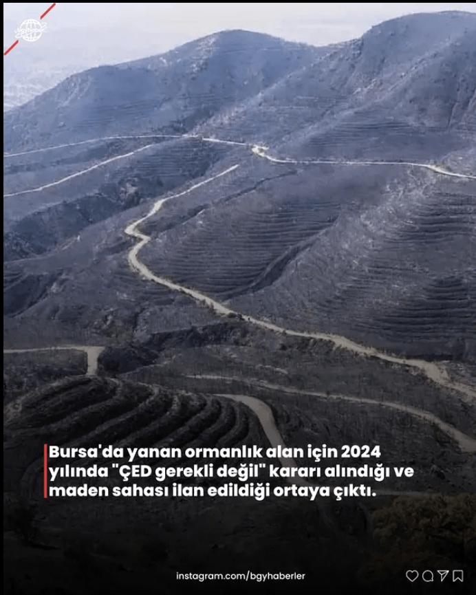 Im Jahr 2024 wurde für das brennende Waldgebiet in Bursa "UIA ist keine notwendige" Entscheidung getroffen und das Bergbaugebiet wurde erklärt.