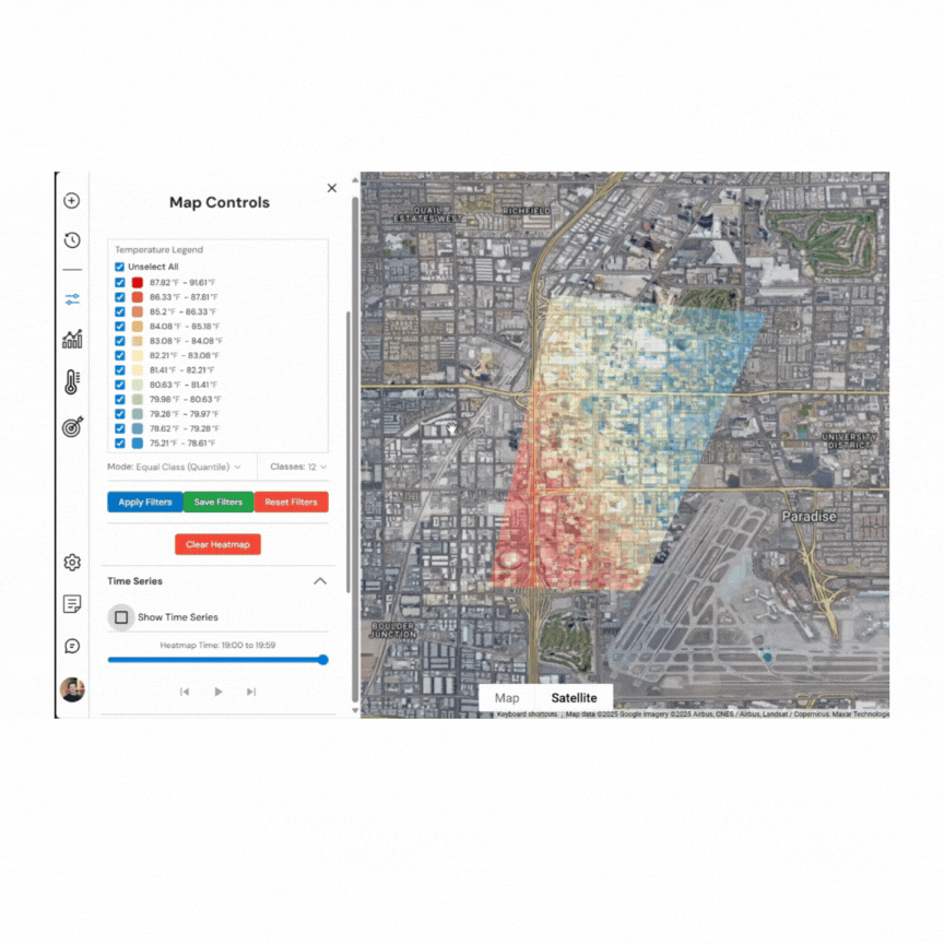 [OC] Zeitreihe Hitzekarte von Las Vegas Strip 23.07.25 8:00 - 20:00 Uhr