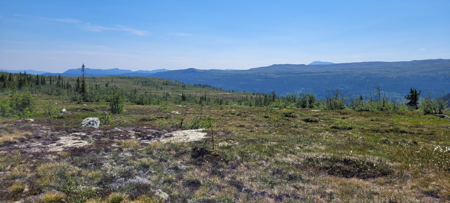 Sout East "Edge" von Hardangervidda, Tinn County, Norwegen. Blick auf Gaustatoppen Mountain (1883 m).