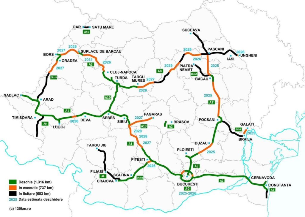 Die Situation der Autobahnen (130 km)