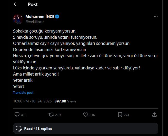Muharrem Inces Aussage über die AK -Partei