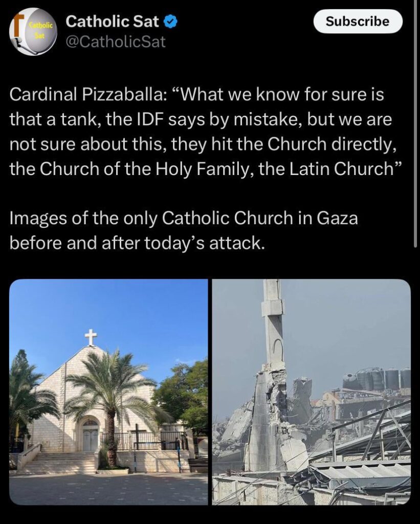 Die einzige katholische Kirche in Gaza wurde von einem IDF -Panzer „versehentlich“ getroffen…