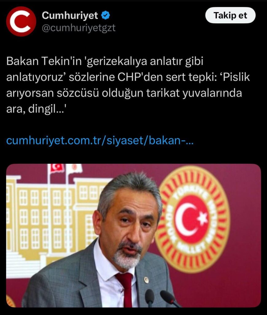 CHP -Minister für nationale Bildung, Tekin, antwortet auf die Worte: „Wenn Sie nach Dreck suchen, rufen Sie die Nester der Sekte an, Achse …“ CHP -Minister für nationale Bildung, Tekin, antwortet auf die Worte: "Wenn Sie nach Dreck suchen, rufen Sie die Nester der Sekte an, Achse ..."