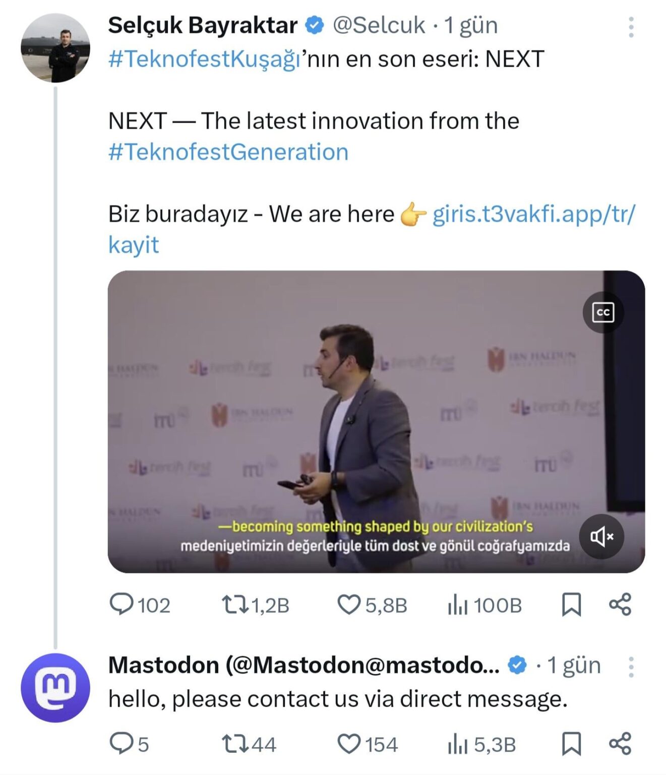 Obwohl Selçuk Bayraktar den Open -Source -Code der von "entwickelten" entwickelten "Social -Media -Plattform" verwendete, bat Mastodon ihn, zu DM zu kommen