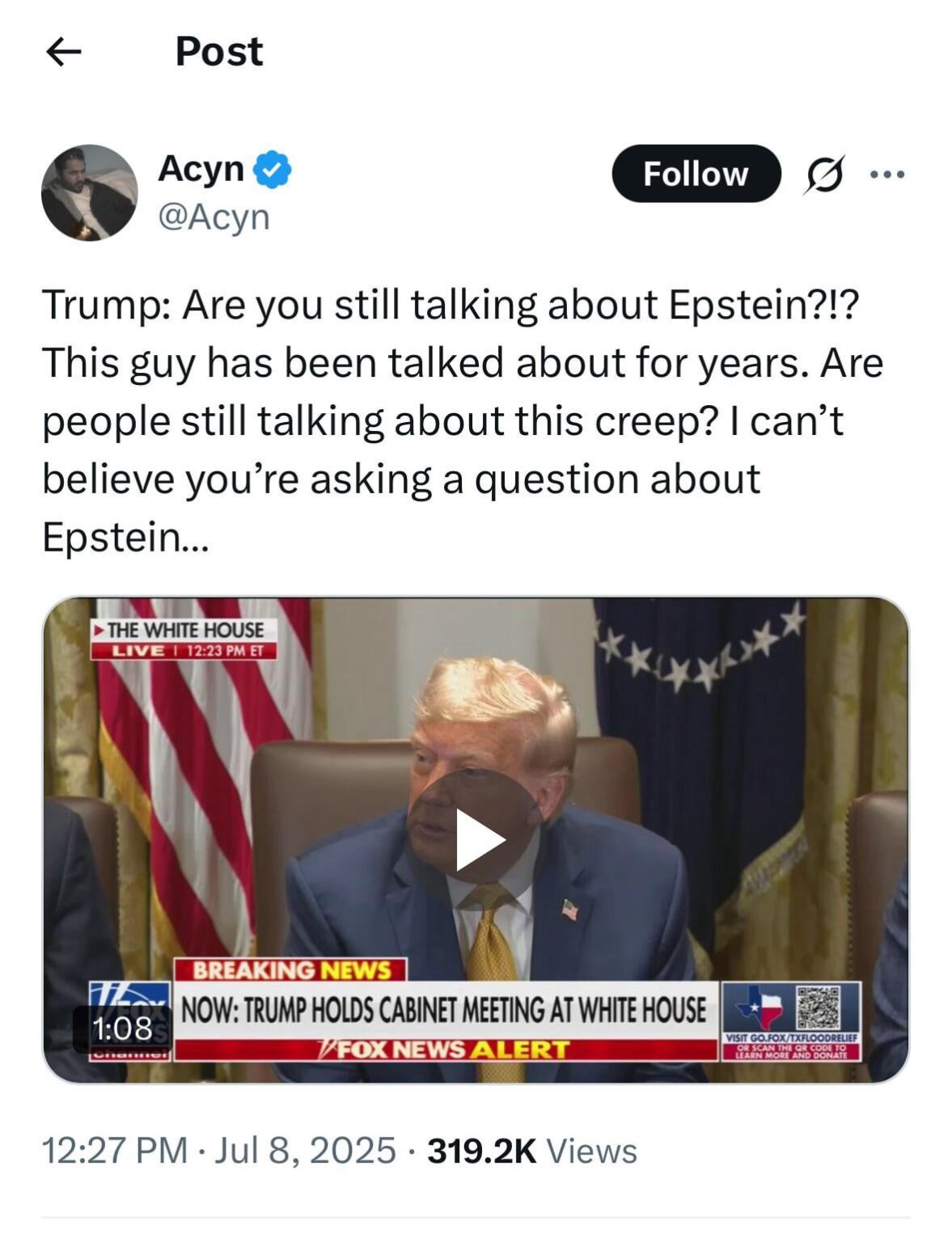 Trump explodiert, wenn ein Reporter nach Epstein fragt
