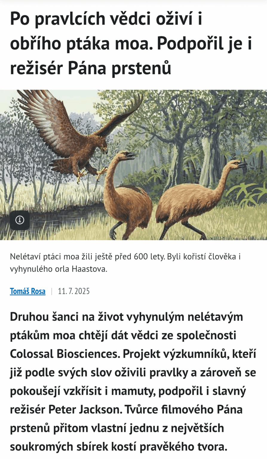 Schließlich tun Wissenschaftler etwas für Menschen, ich freue mich darauf, eine 3,6 m hohe Henne im Garten zu haben. Welche anderen Tiere brauchen wir zurück?