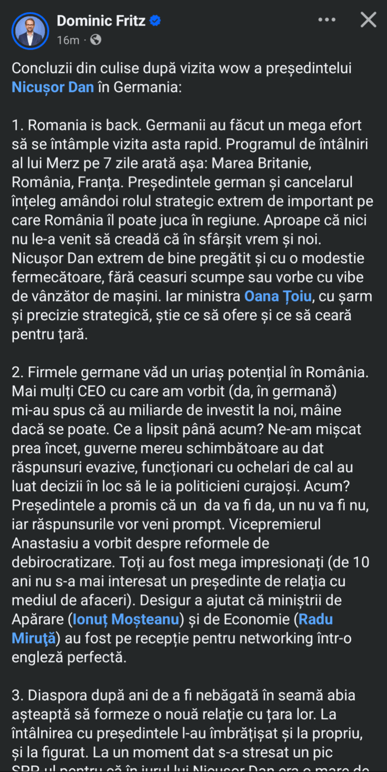 Die Schlussfolgerungen der Backstage von Nicușor Dans Besuch in Deutschland