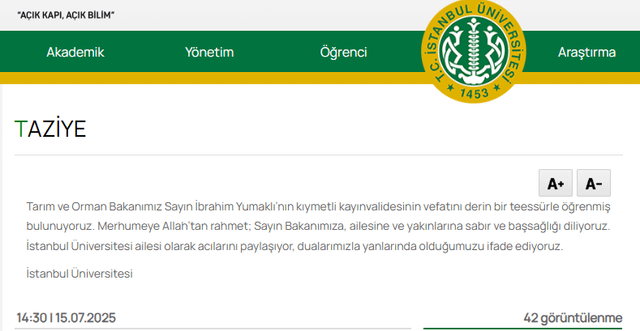 Die Istanbul University, 12 Märtyrer, schrieb keine einzige Zeile, während der Landwirtschaftsminister eine Beileidebotschaft für die Mutter -Laute veröffentlichte. Nach dieser Mentalität ist die Mutter eines Ministers wertvoller als 12 Märtyrer.