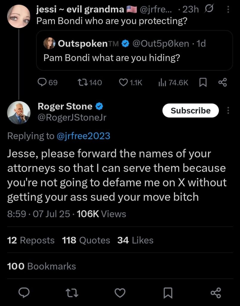 Roger Stone scheint sich als Epstein -Kunde auszustatten.